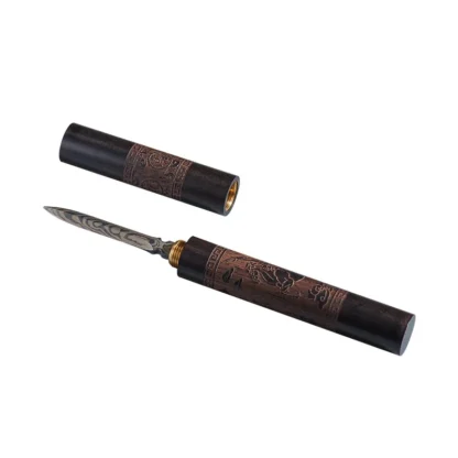 Damascus Tea Knife  Black Sandalwood Pu 'er Tea Cake Opening Tea Knife - Image 6