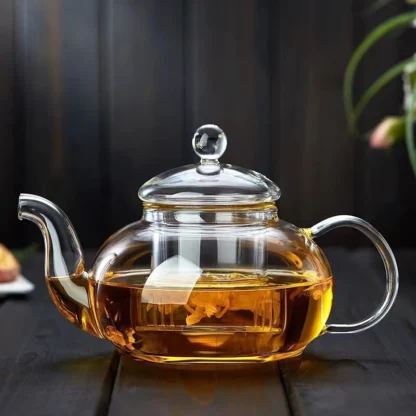 Clear Glass Tea Pot Heat Resistant Flower Teapot with Infuser 600/1000ml - Image 2