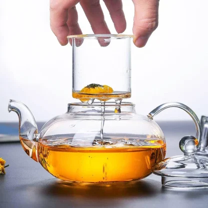 Clear Glass Tea Pot Heat Resistant Flower Teapot with Infuser 600/1000ml - Image 3