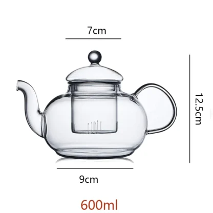 Clear Glass Tea Pot Heat Resistant Flower Teapot with Infuser 600/1000ml - Image 6