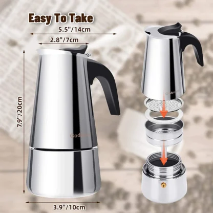 6 Cups Stainless Steel Moka Pot Coffee Pot - Image 4