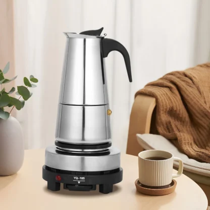 110V  9 Cup Stainless Steel Mocha Pot - Image 3
