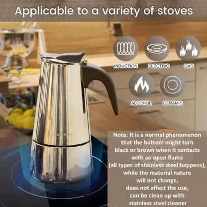 6 Cups Stainless Steel Moka Pot Coffee Pot - Image 2