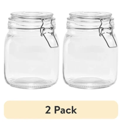 Glass Storage Jars w/Lock Lid 38 oz, 2 Pack