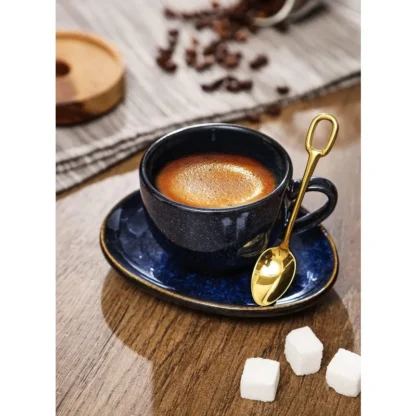 4 oz Porcelain Espresso Cups with Saucers, Spoons, Metal Stand - Image 2