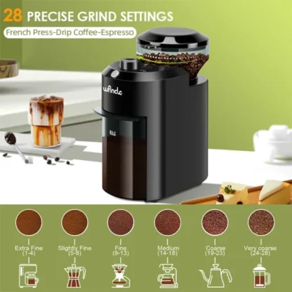 Wancle Electric Burr Coffee Grinder Adjustable Burr Mill Conical Coffee Bean Grinding with 28 Precise Grind Setting 120V - Image 2